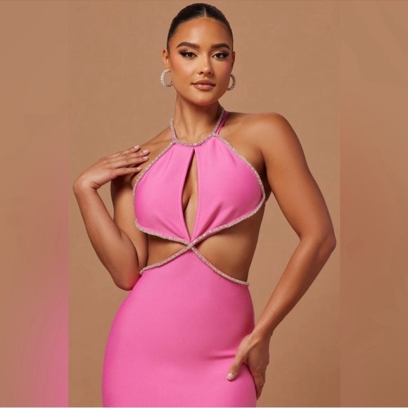 New NWT Fashion Nova Vivica Embellished Maxi Dress in Pink Size XL - Picture 2 of 3